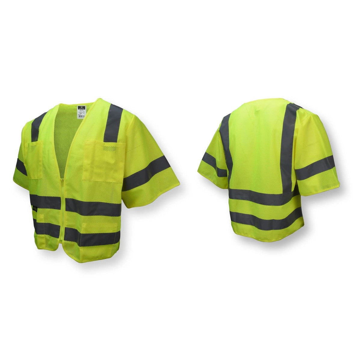 Radians SV83GMM Class 3 Hi-Vis Green Short Sleeve Mesh Safety Vest with Zipper Closure Size M 9.6 x 8.4 x 1.8" - 5