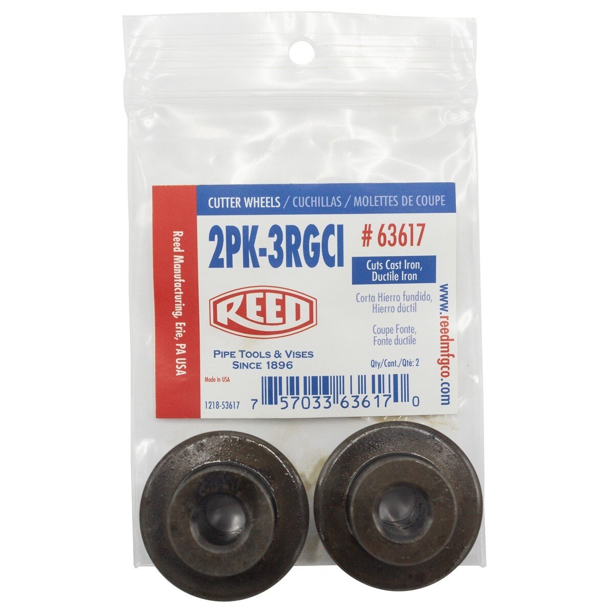 Reed 63617 Steel Cutter Wheel Replacement for Cast Iron and Ductile Iron Pipe Cutters (2 Pack) (2PK-3RGCI)