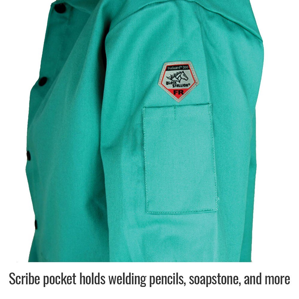 Black Stallion F9-30C-XXXL TruGuard 200 Flame Resistant Cotton Welding Jacket Coat, Green, 3XL - 4