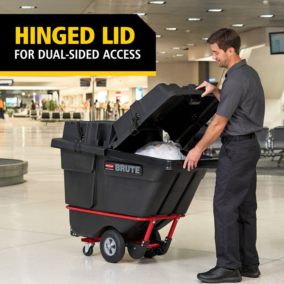 Rubbermaid 2221456 Brute 0.5 Cubic Yard Black Rotomolded Hinged Dome Lid for Tilt Truck Trash Cart - 5