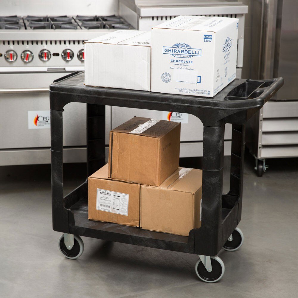 Rubbermaid FG450589BLA Heavy-Duty Flat Handle Utility Cart, Flat Shelf, Small, 500 lb. Capacity - Black - 3