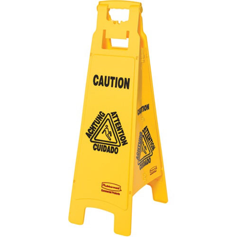 Rubbermaid FG611400YEL Floor Sign with Multi-Lingual "Caution" Imprint, 4-Sided