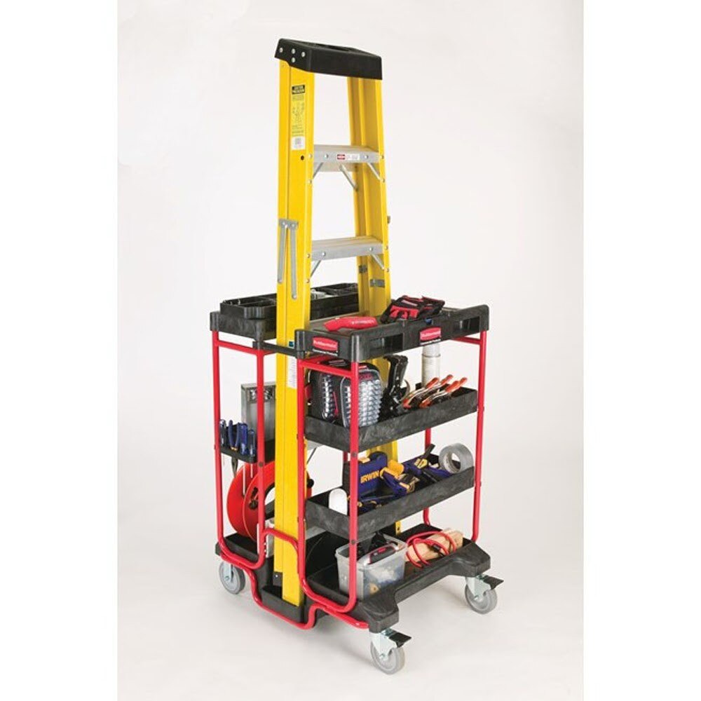 Rubbermaid FG9T5700BLA Ladder Cart with Compact Footprint and Tall Profile - 3