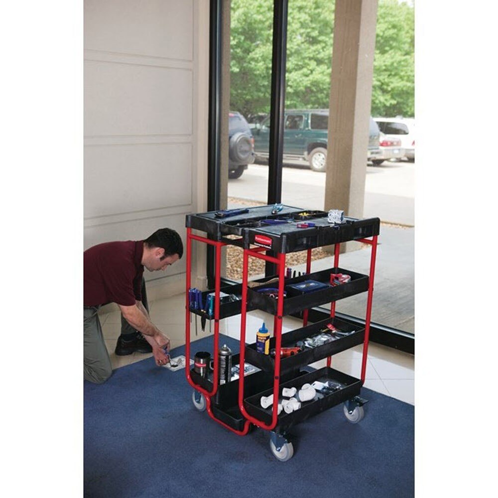 Rubbermaid FG9T5700BLA Ladder Cart with Compact Footprint and Tall Profile - 6