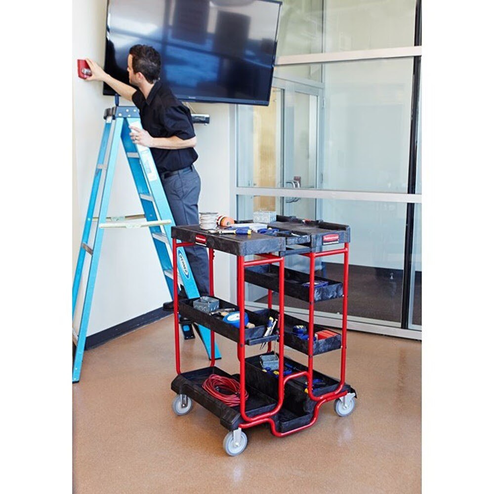 Rubbermaid FG9T5700BLA Ladder Cart with Compact Footprint and Tall Profile - 7