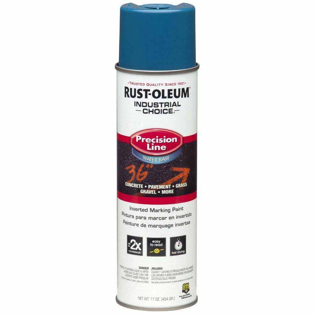 Rust-Oleum 203031 Industrial Choice M1800 APWA Caution Blue Inverted Marking Spray Paint, Water-Based, 17 oz (12 Pack)