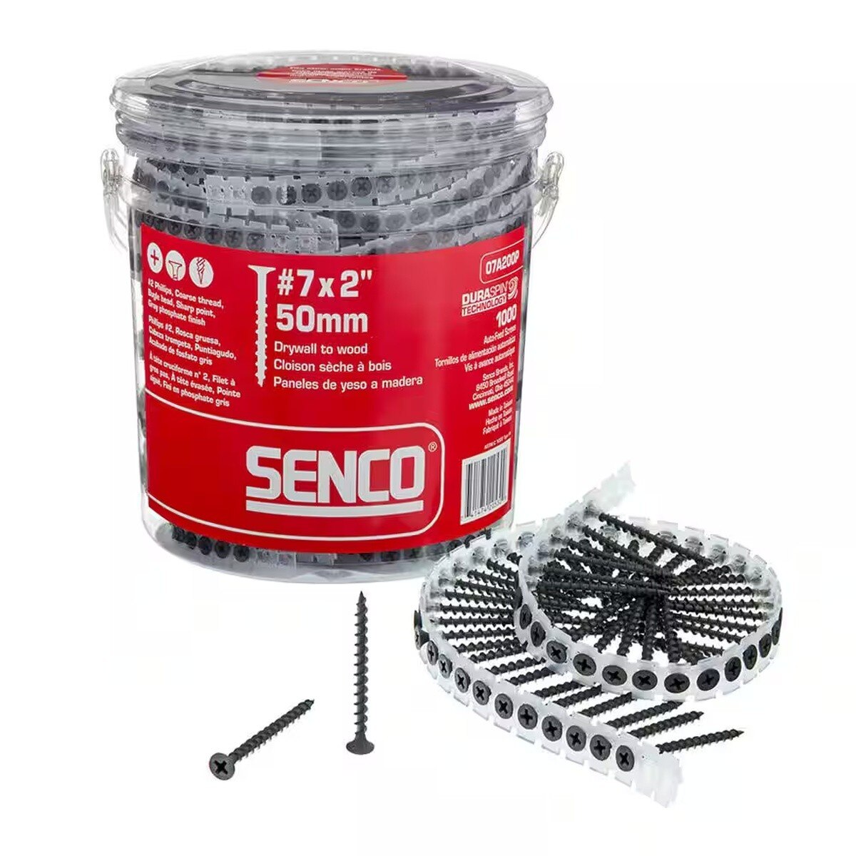 SENCO 07A200P #7 x 2" Gray Phosphate Phillips Bugle Head Drywall to Wood Collated Screw - 2