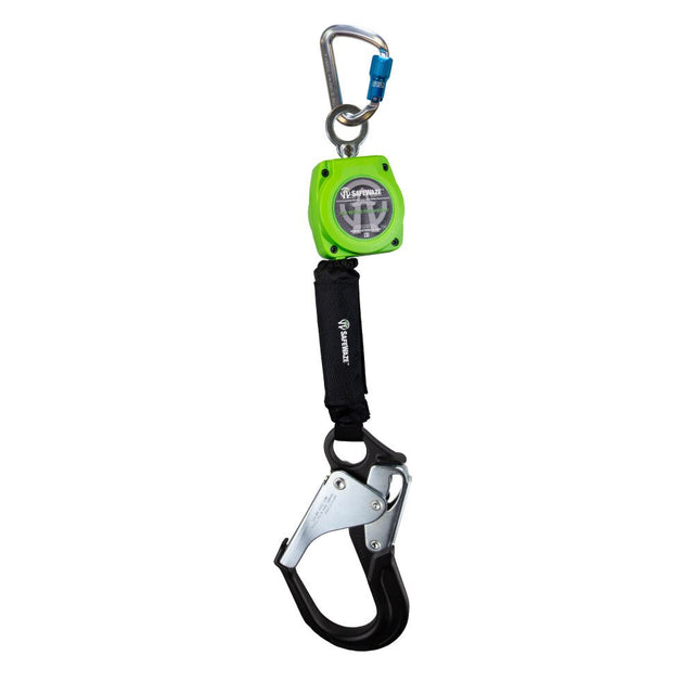 Safewaze 019-5051 6' Single Web Retractable With Aluminum Carabiner And Double Locking Aluminum Rebar Hook