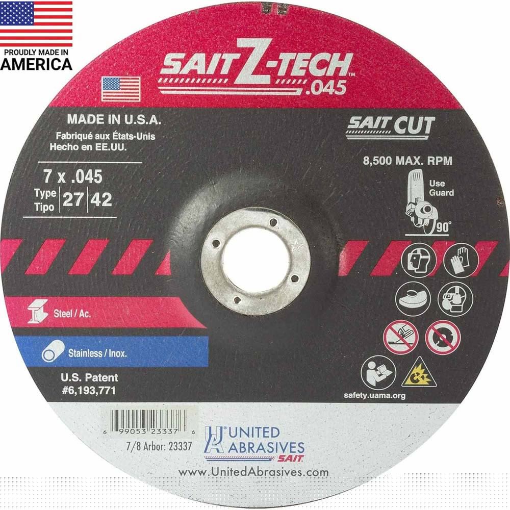 Sait 23334 Z-Tech Type 27 Zirconia Alumina Depressed Center Cut-Off Wheel, 4-1/2 in. x 0.045 in. x 7/8 in. (50 Pack)