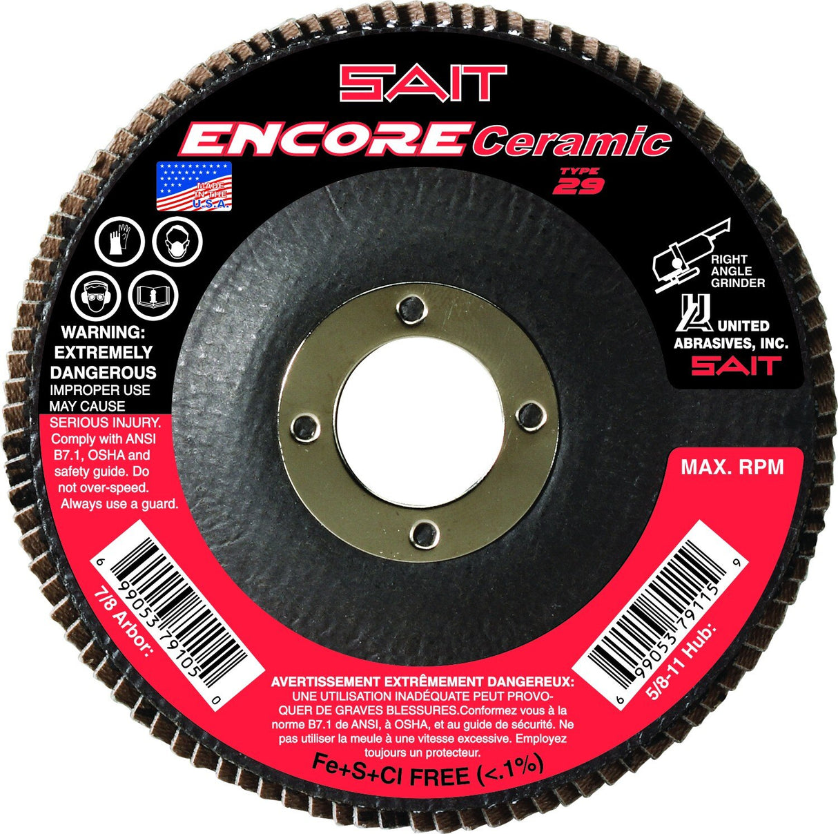 Sait 72820 ENCORE Ceramic Flap Disc T29 4.5 x 7/8 36X, 10 Pack