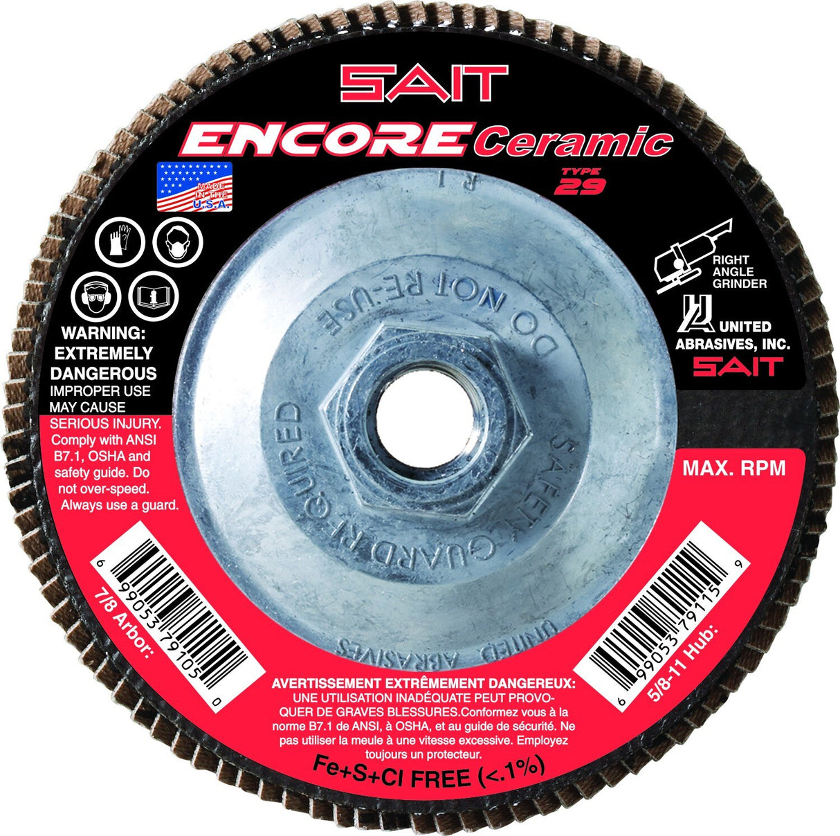 Sait 72930 ENCORE Ceramic Flap Disc T29 4.5 x 5/8-11 36X, 10 Pack
