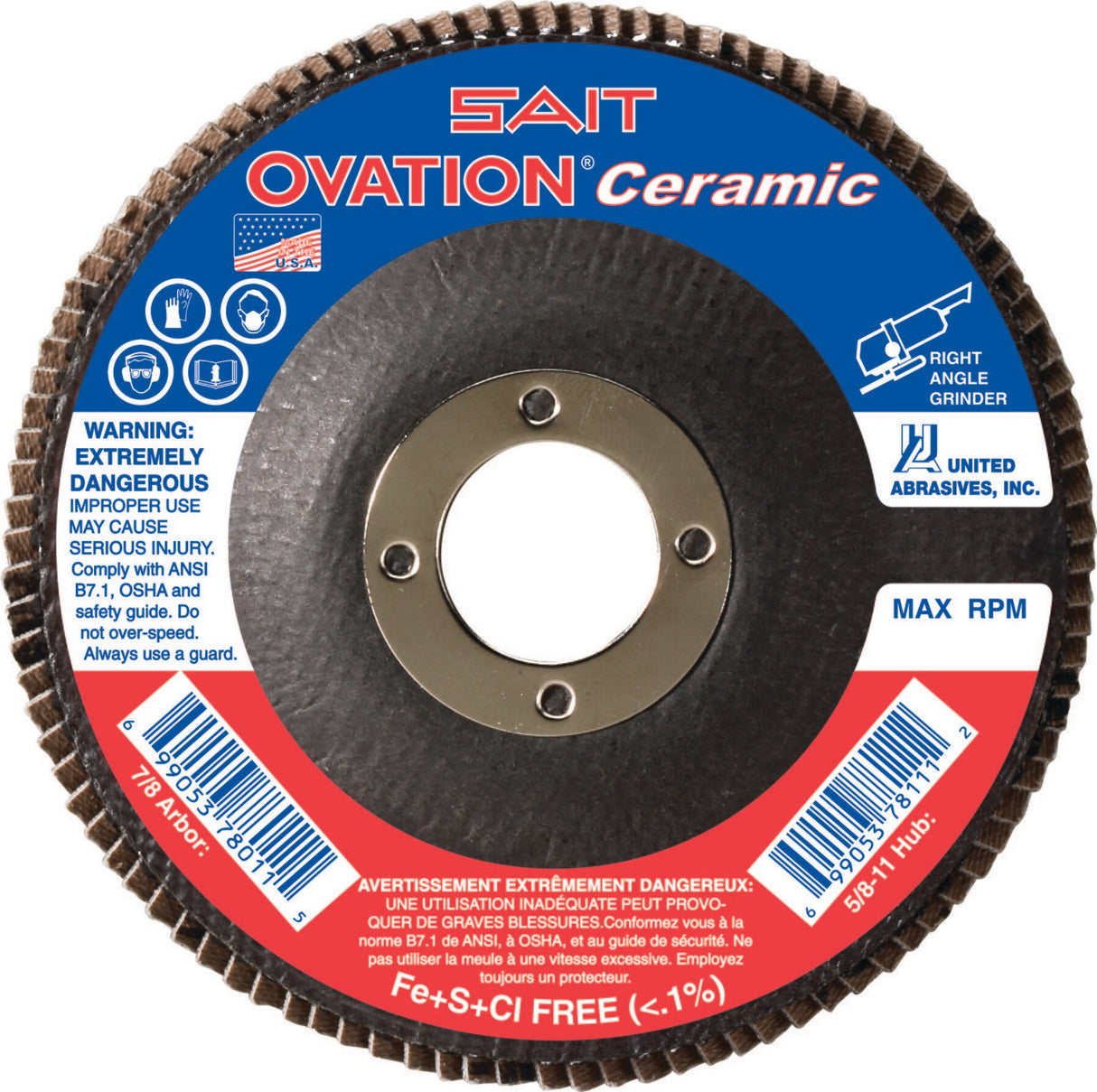 Sait 78263 OVATION Ceramic Flap Disc 4.5 x 7/8 80X, 10 Pack