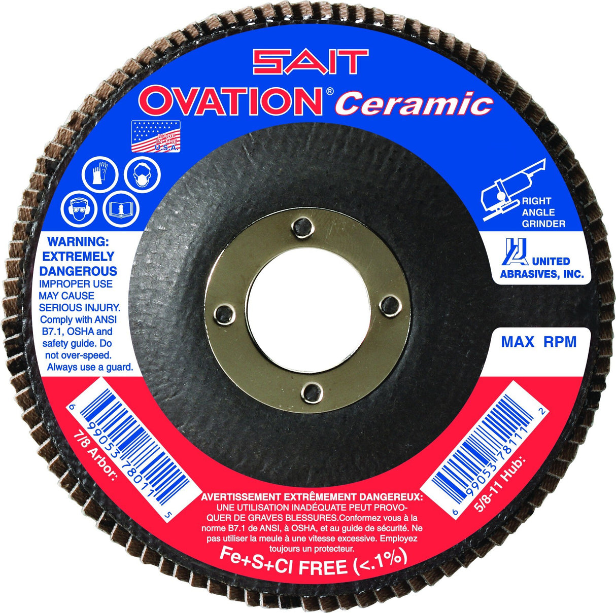 Sait 78267 OVATION Ceramic Flap Disc 5 x 7/8 36X, 10 Pack