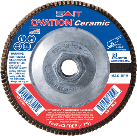 Sait 78321 OVATION Ceramic Flap Disc 4.5 x 5/8-11 40X, 10 Pack