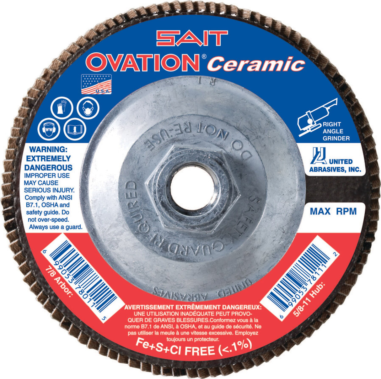 Sait 78328 OVATION Ceramic Flap Disc 5 x 5/8-11 40X, 10 Pack