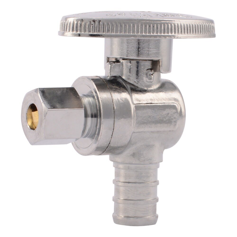 SharkBite 23056LF 1/2 in PEX Barb x 1/4 in OD Compression Brass Quarter Turn Angle Stop Valve