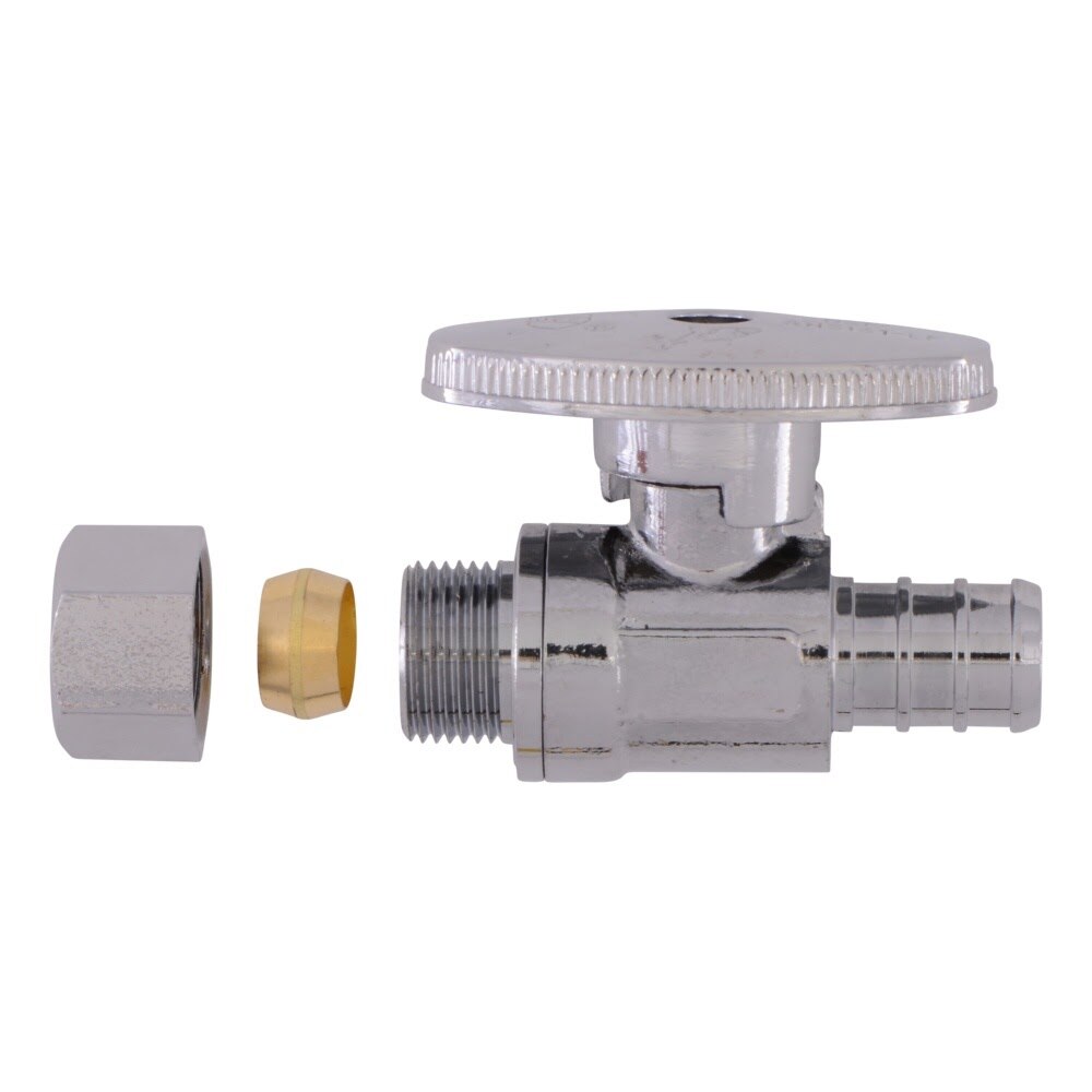 SharkBite 23057LF 1/2 in. PEX Barb x 3/8 in. OD Compression Quarter Turn Brass Straight Stop Valve