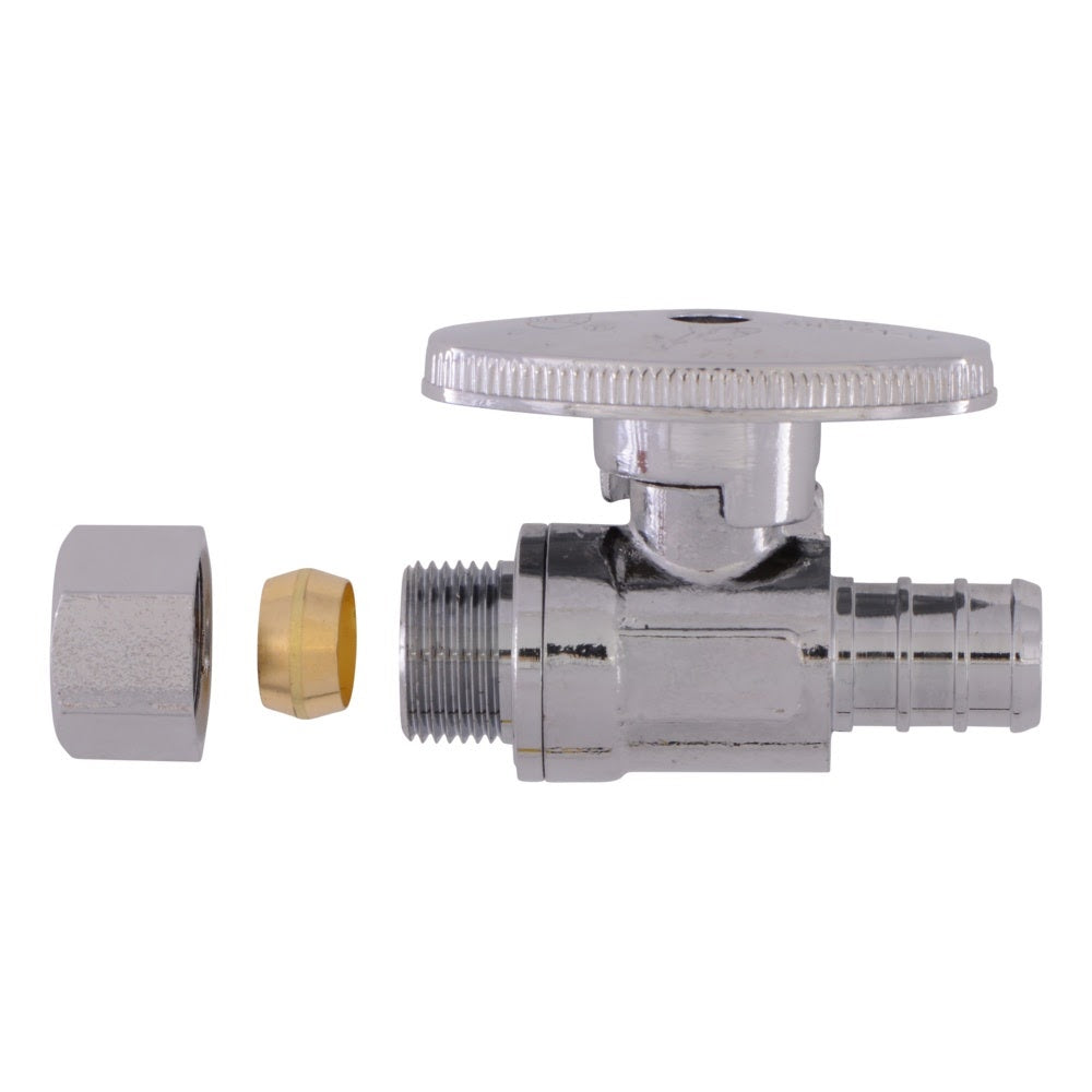 SharkBite 23057LF 1/2 in. PEX Barb x 3/8 in. OD Compression Quarter Turn Brass Straight Stop Valve