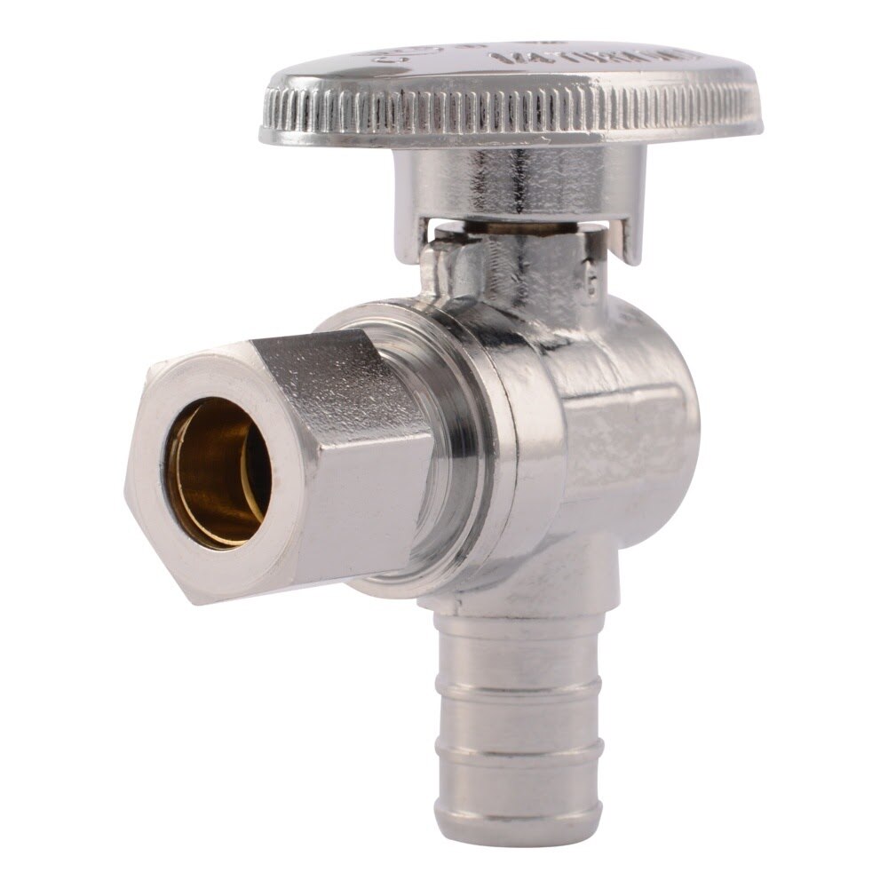 SharkBite 23058LF 1/2 in. x 3/8 in. OD Compression Quarter Turn Brass Barb Angle Stop Valve