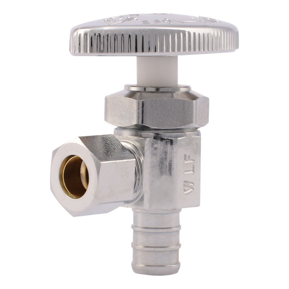SharkBite 23060LF 1/2 in x 3/8 in OD Comp Brass Barb Multi-Turn Angle Stop Valve