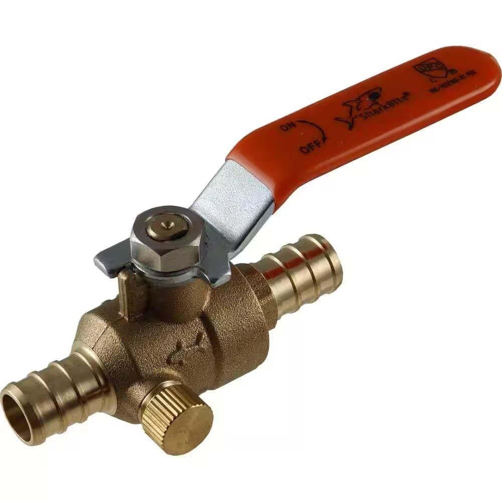 SharkBite 24612LF 1/2 in. x 1/2 in. Brass Quarter Turn PEX Barb Ball Valve with Drain