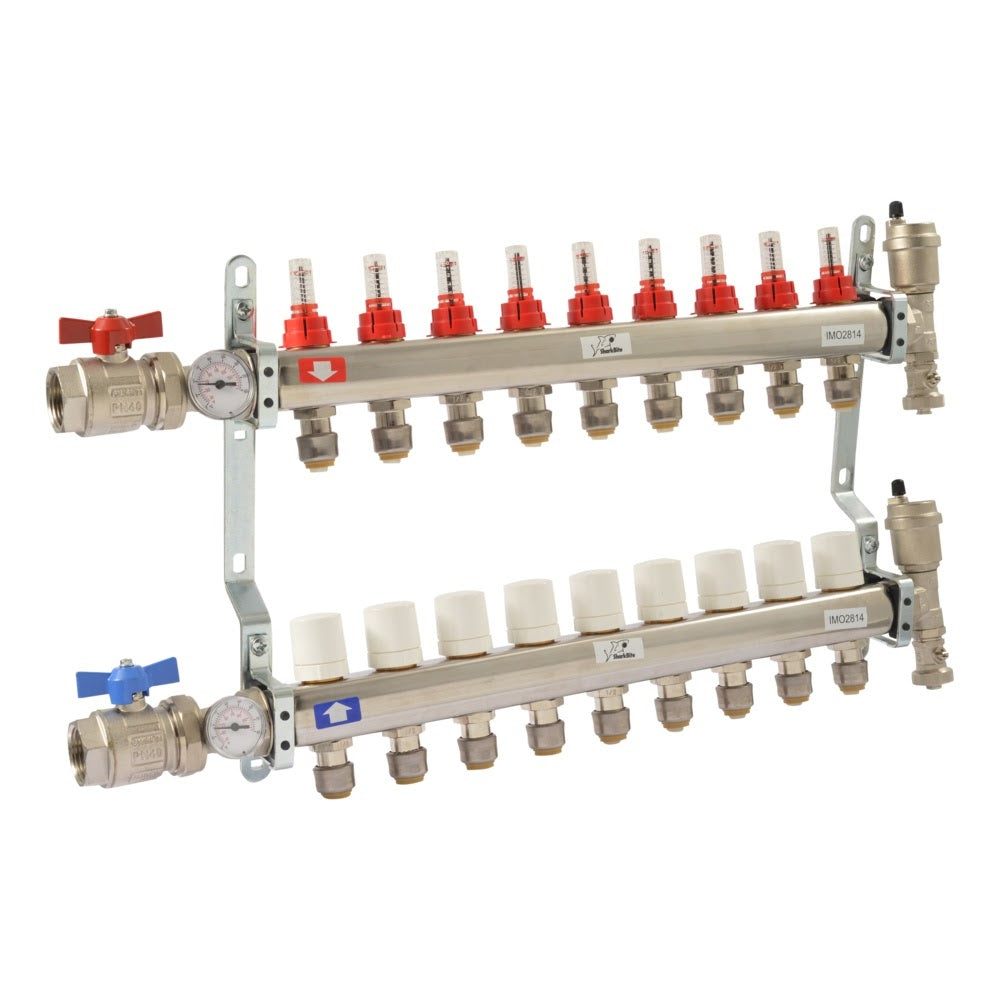 SharkBite 24936 9 Loop Radiant Heating Manifold with Half Inch Connections and 1 Inch FNPT Inlet