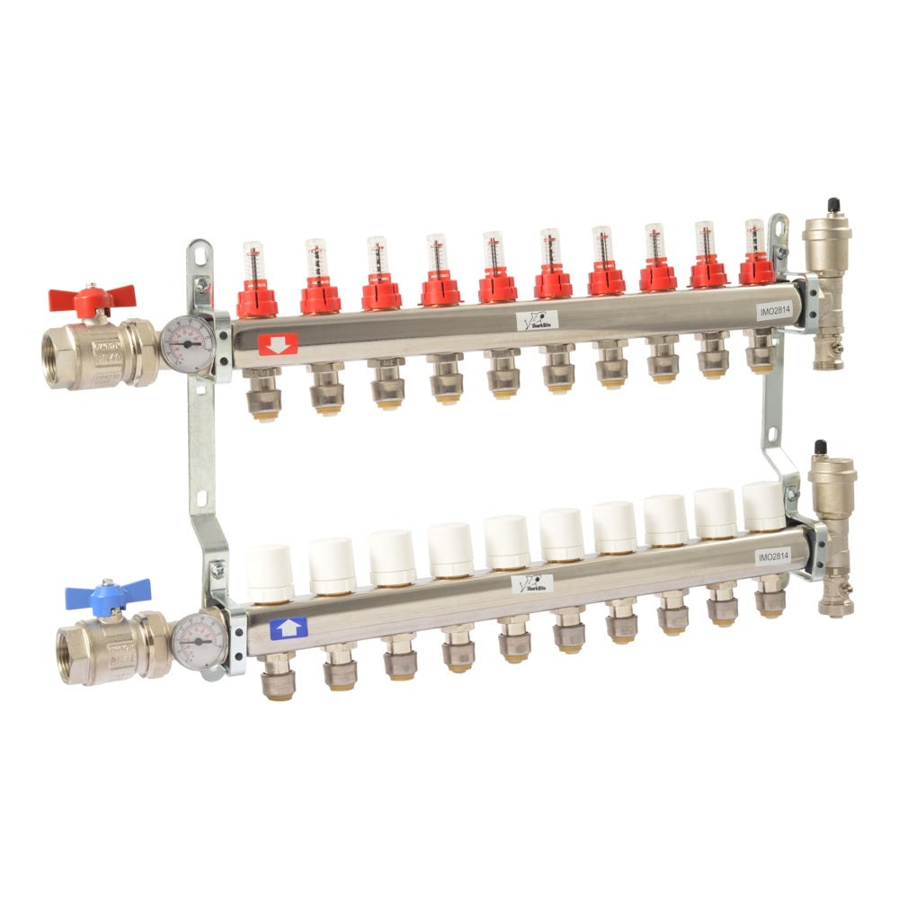 SharkBite 24937 1/2 in. Stainless Steel Radiant Heating Manifold with 1 in. FNPT Inlet (10 Loop)