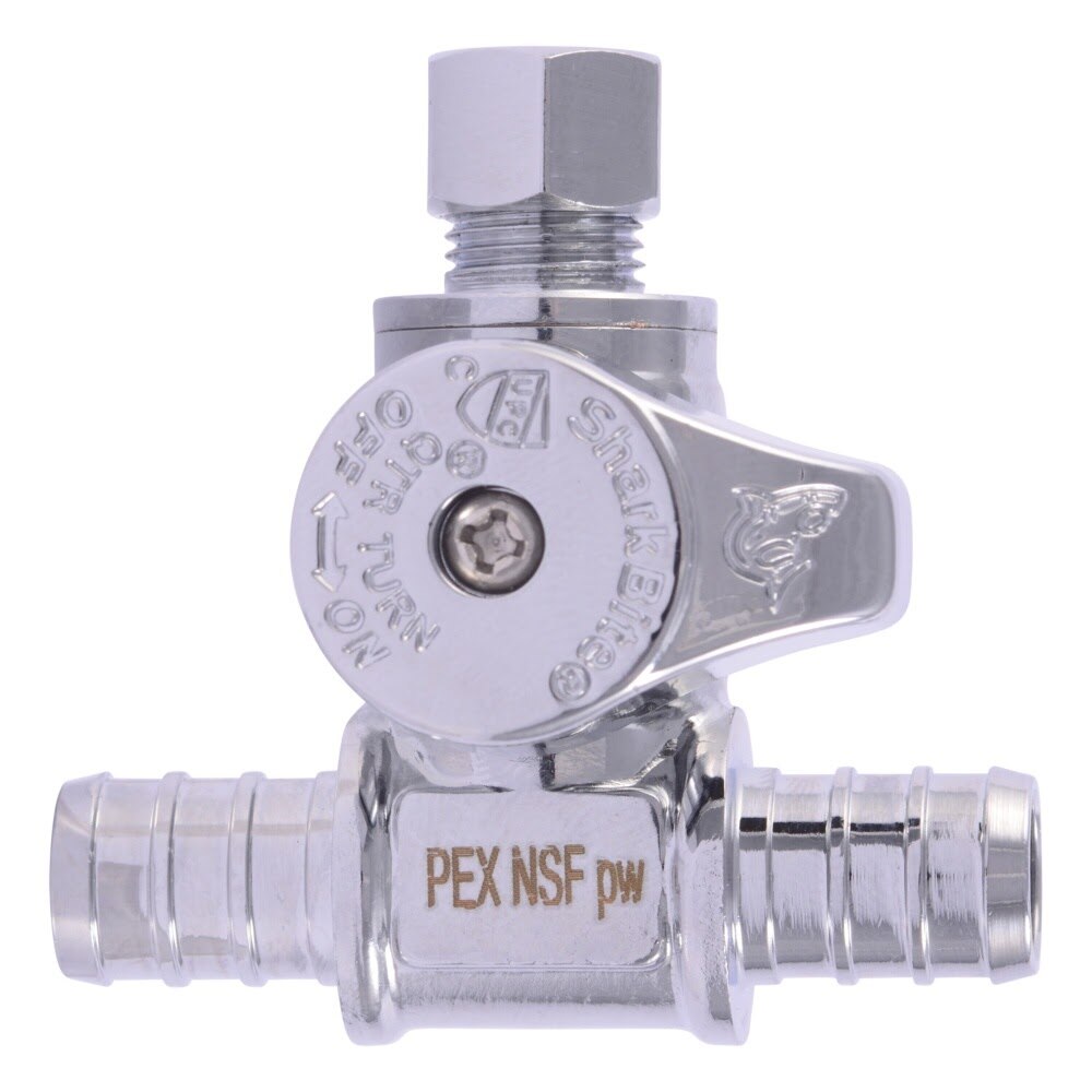 SharkBite UC24983 1/2 in. x 1/2 in. x 1/4 in. OD Brass Tee Stop Valve with Chrome Finish - 2