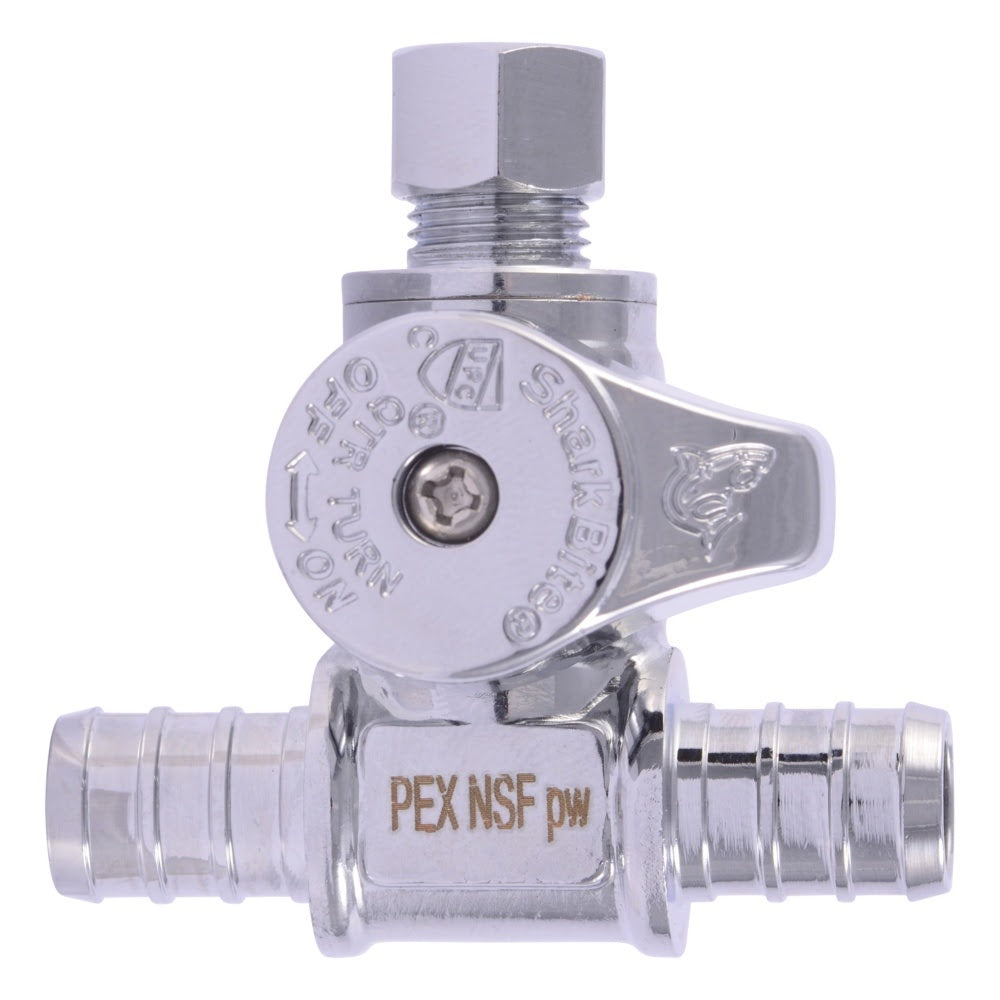 SharkBite UC24983 1/2 in. x 1/2 in. x 1/4 in. OD Brass Tee Stop Valve with Chrome Finish - 2
