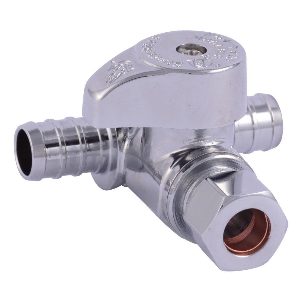 SharkBite UC24984 1/2 in. PEX x 1/2 in. PEX x 3/8 in. OD Compression Quarter Turn Tee Stop Valve