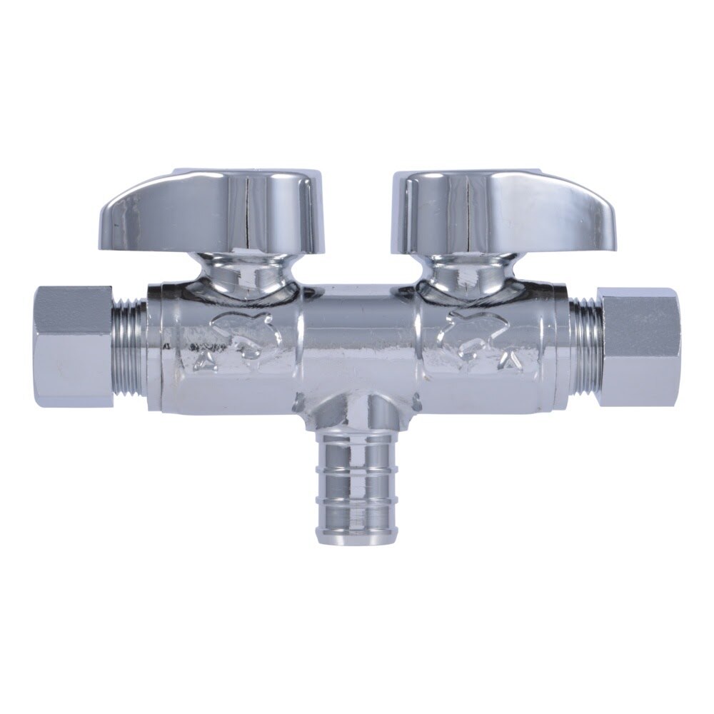 SharkBite UCDS123838 Brass Quarter Turn Dual Shut Off Angle Stop Valve 1/2 in. x 3/8 in. OD x 3/8 in. OD - 2