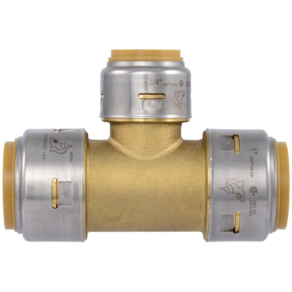 SharkBite UR416A 1 in. x 1 in. x 3/4 in. Max Push to Connect Brass Reducing Tee Fitting - 2