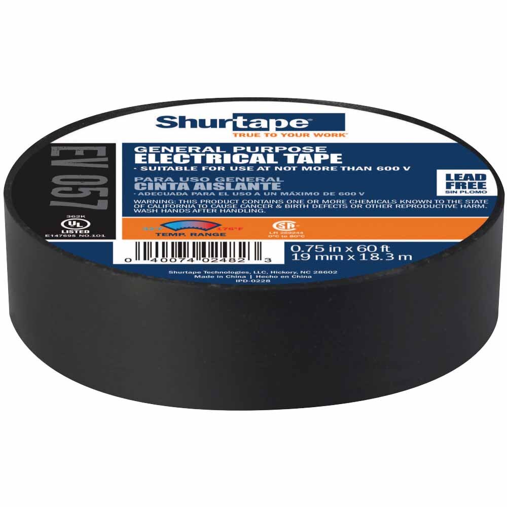 Shurtape 104808 EV 057 UL Listed Electrical Tape, Black, 3/4in x 60ft