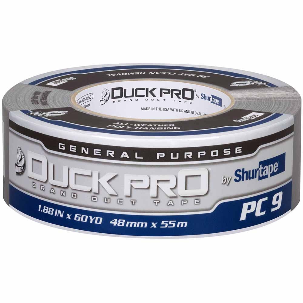 Shurtape 105450 PC 009 S Duck Pro 9Mil 48mm x 55m Silver Contractor Grade, Co-Extruded Cloth Duct