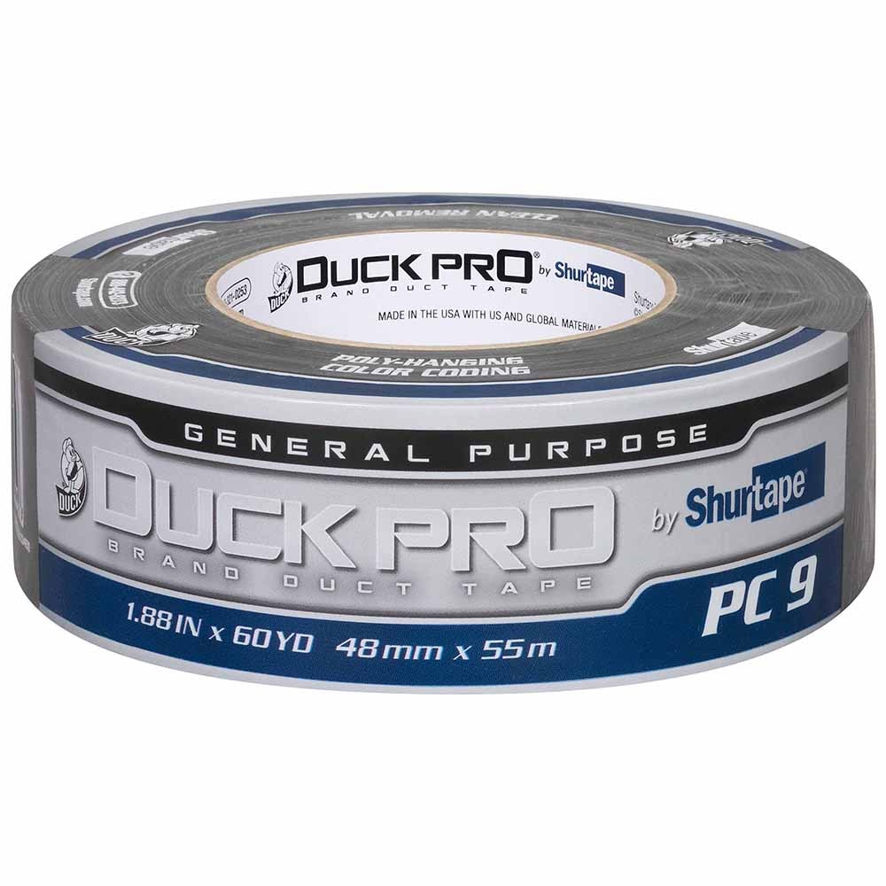 Shurtape 105462 PC 009 C Duck Pro 9Mil 48mm x 55m Black Contractor Grade, Colored Cloth Duct Tape