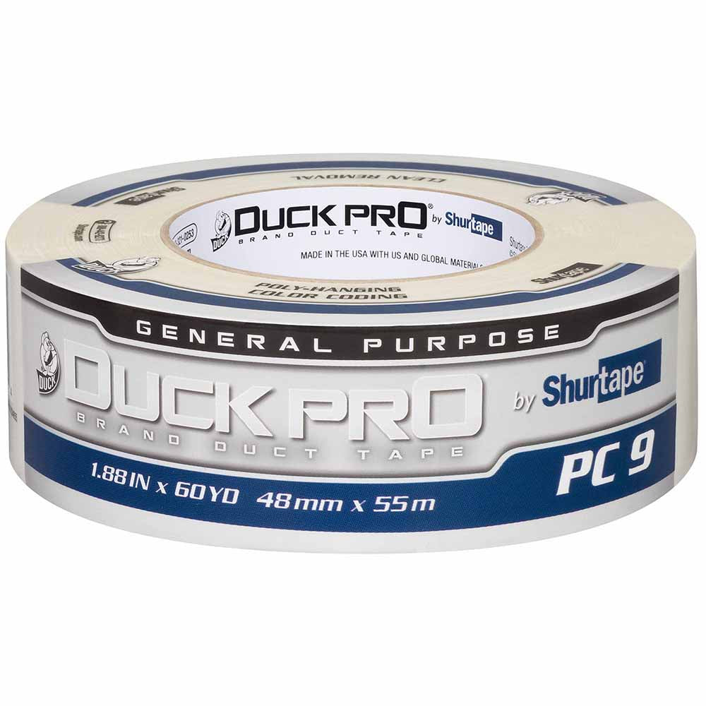 Shurtape 105470 PC 009 C Duck Pro 9Mil 48mm x 55m White Contractor Grade, Colored Cloth Duct Tape