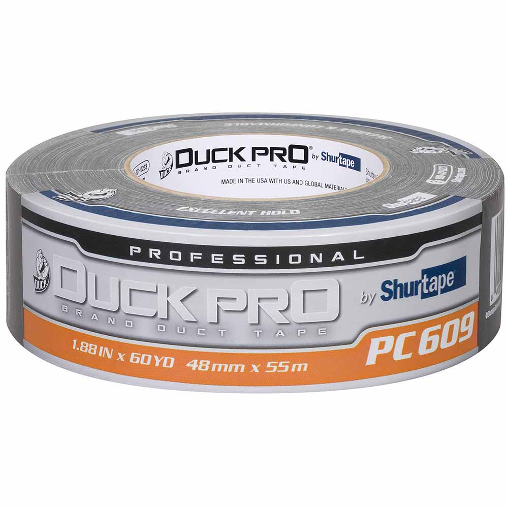 Shurtape 105475 PC 609 Duck Pro 10Mil 48mm x 55m Black Co-Extruded Cloth Duct Tape