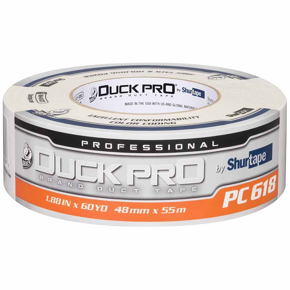 Shurtape 105482 PC 618C Duck Pro 10Mil 48mm x 55m White Industrial Colored Cloth Duct Tape