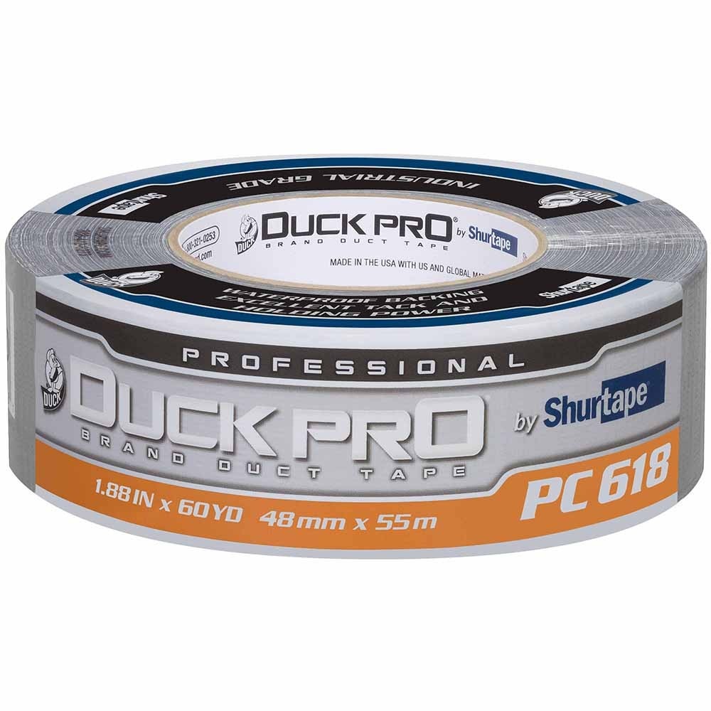 Shurtape 105516 PC 618S Duck Pro 10Mil 48mm x 55m Silver Industrial Co-Exctruded Cloth Duct Tape