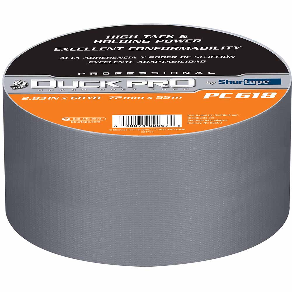 Shurtape 105517 PC 618S Duck Pro 10Mil 72mm x 55m Silver Industrial Co-Exctruded Cloth Duct Tape