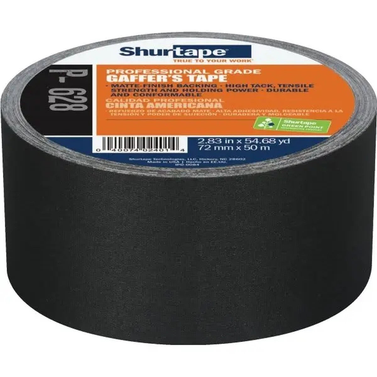 Shurtape 106065 P-628 Black Coated Professional Grade Gaffers Tape 72 mm x 50 m