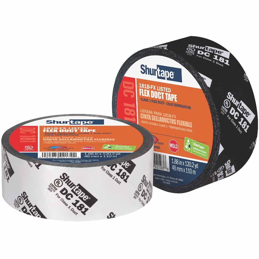 Shurtape 106634 DC 181 3" Flex Duct Film Tape, Black Printed, 72mm x 110m