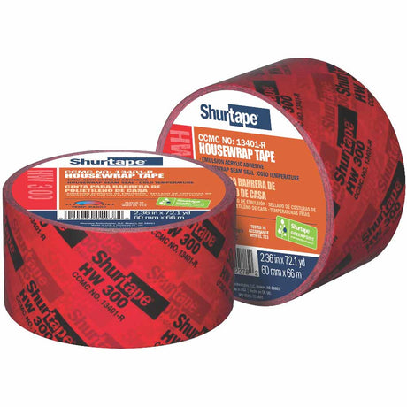 Shurtape 134338 HW 300 Housewrap/Sheathing Tape, Red Printed, 60mm x 66m