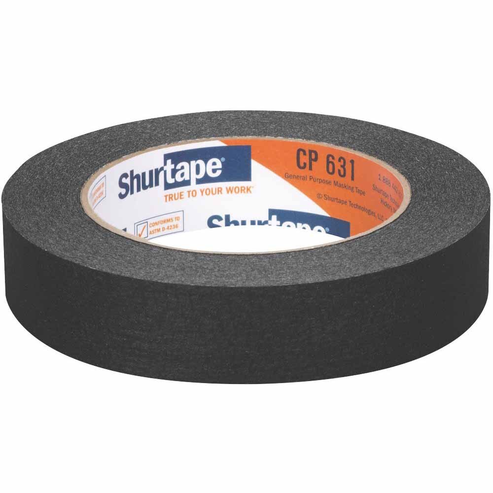 Shurtape 171918 CP 631 General Purpose Masking Tape, Black, 18mm x 55m, Case of 48