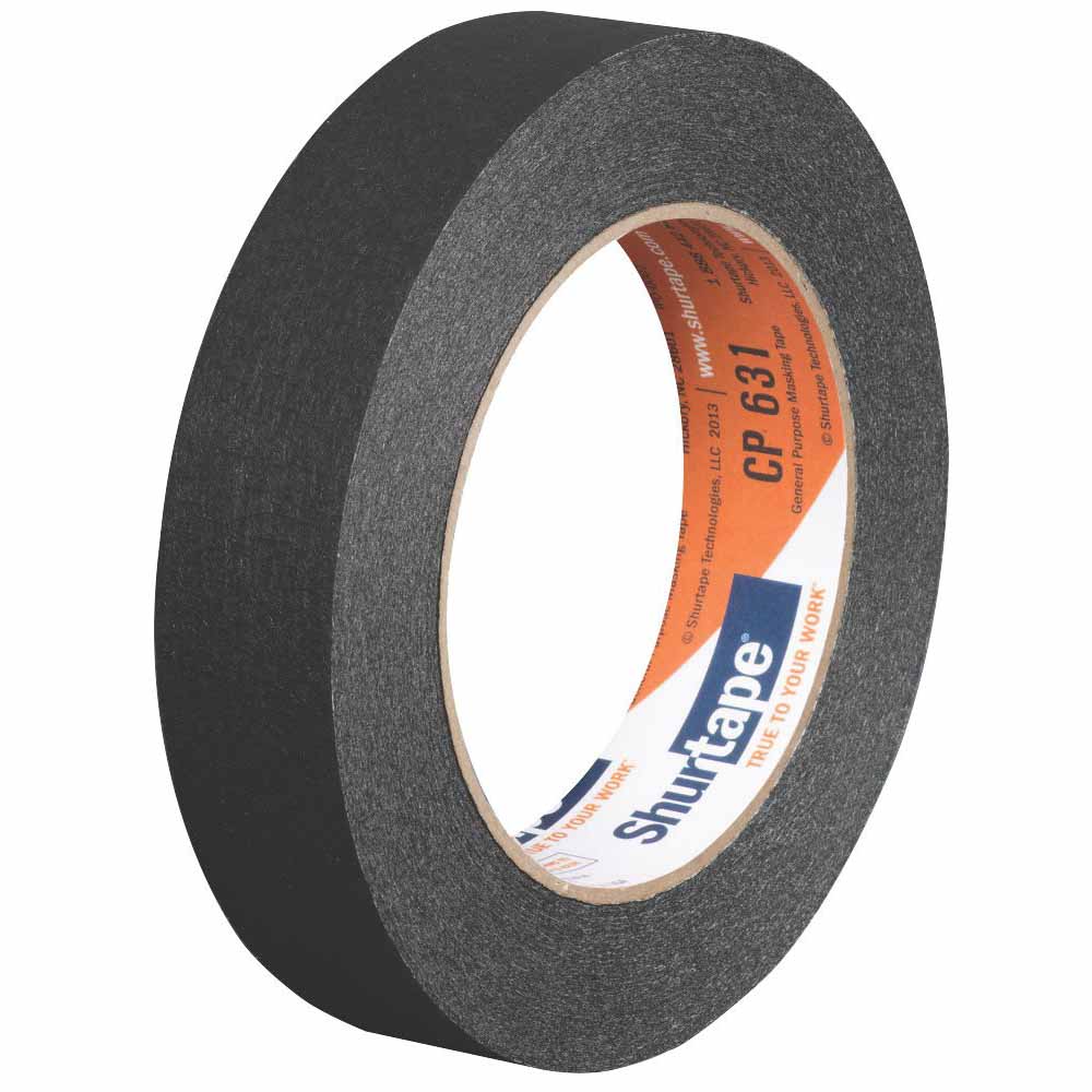 Shurtape 171918 CP 631 General Purpose Masking Tape, Black, 18mm x 55m, Case of 48 - 2