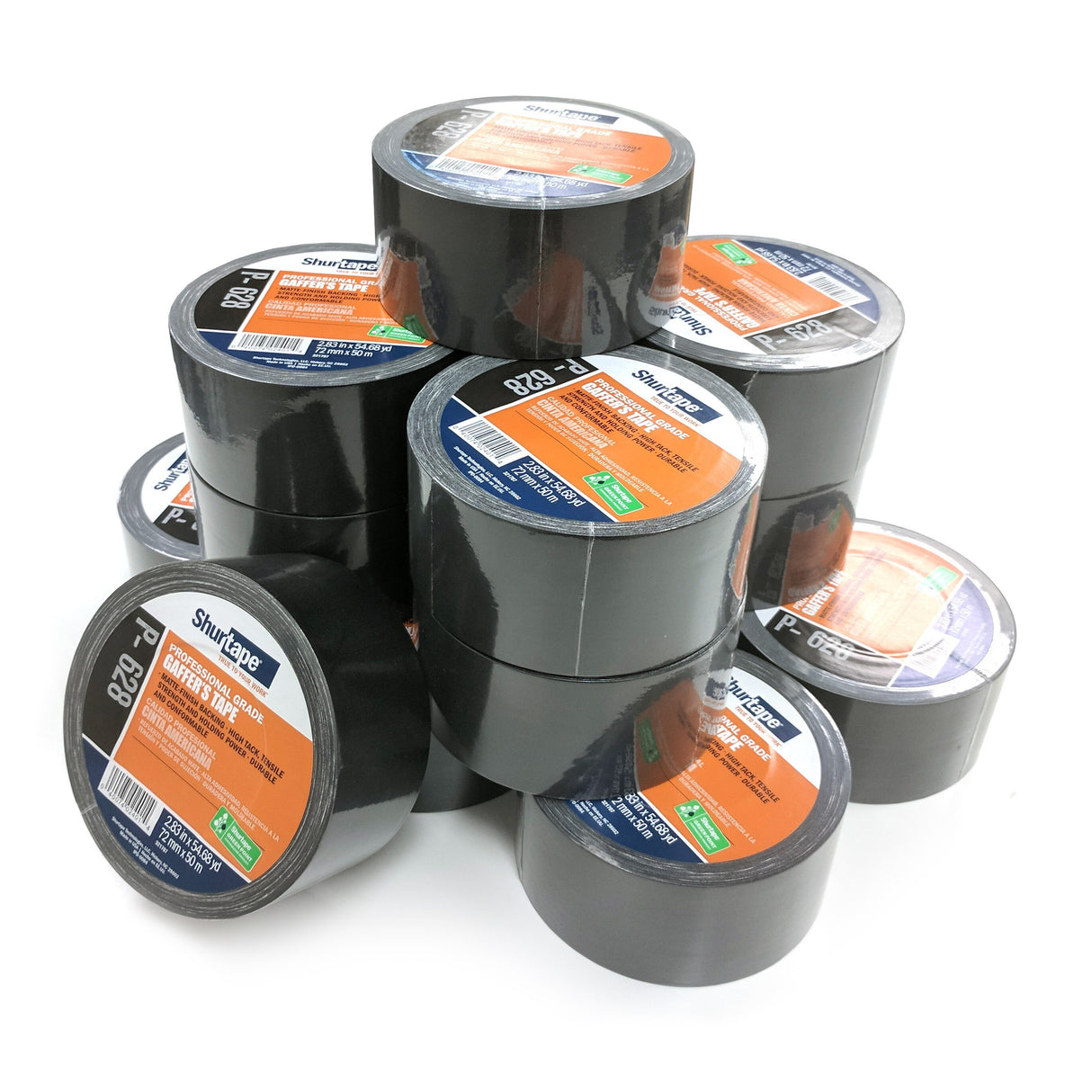 Shurtape 181204 P-628 Professional Coated 3" Gaffer's Tape, Black, 50 yards, Case of 16