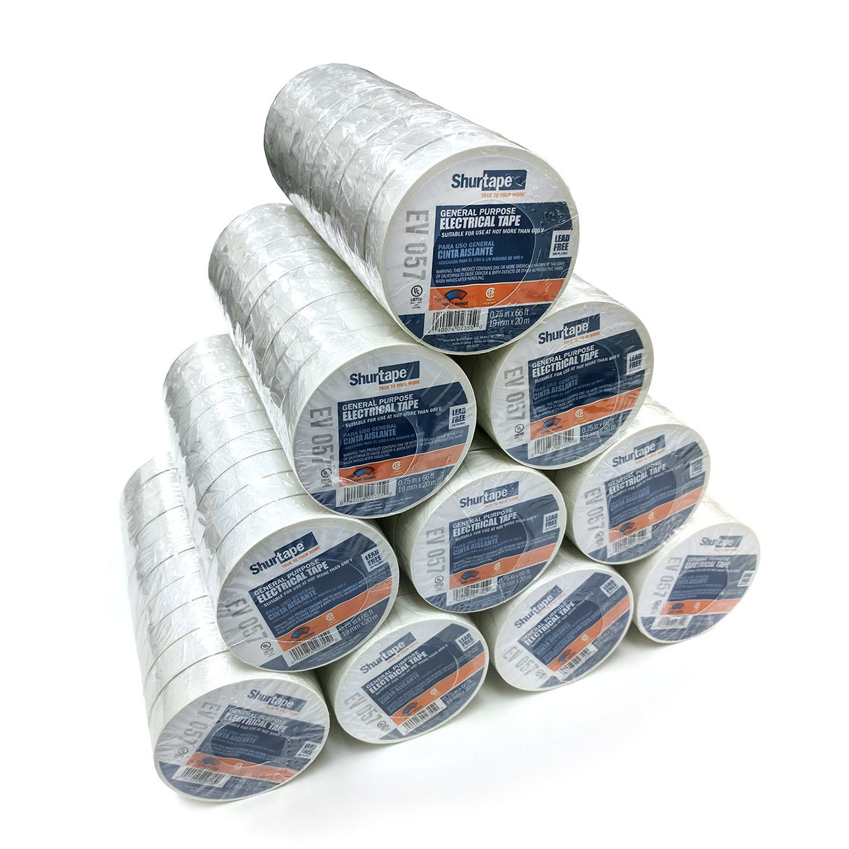 Shurtape 200783 EV 057C UL Listed Electrical Tape, White, 3/4in x 66ft, Case of 100