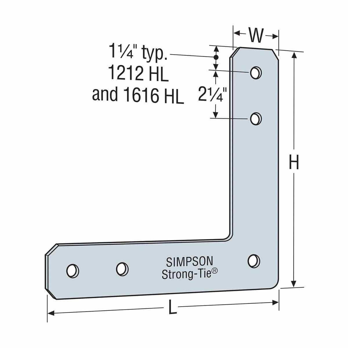 Simpson 1212HLHDG Strong-Tie Heavy L Strap 12 x 12" 7-Gauge Hot-Dip Galvanized for Wood-to-Wood Connections - 2