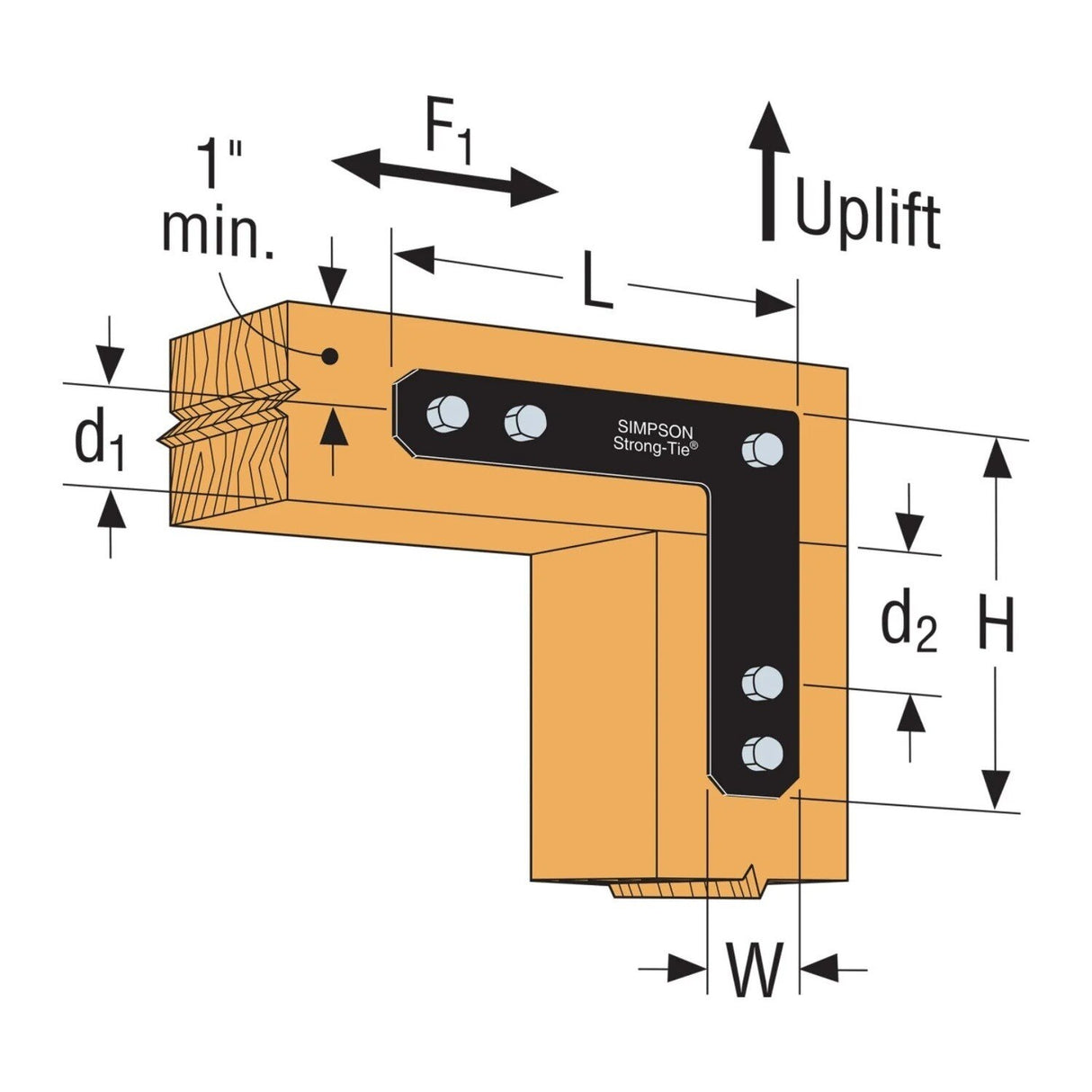 Simpson Strong-Tie 1212HLPC (12" x 12") 7ga HLPC Heavy L-Shaped Black Powder-Coated Strap Tie - 4
