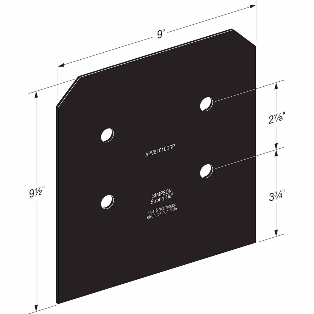 Simpson APVB1010DSP Strong-Tie Decorative Post Base Side Plates for 10x Posts - ZMAX Black Powder Coat - 2